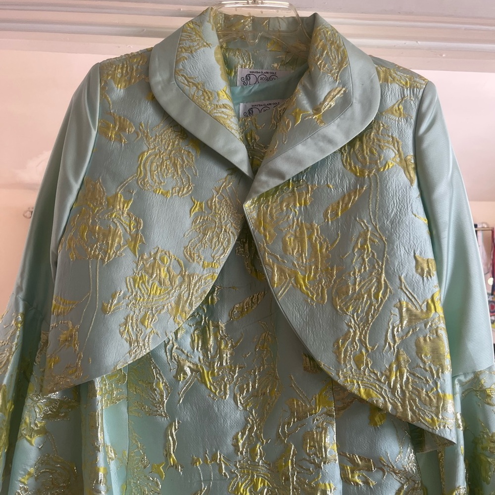 Elegant Light Blue and Gold Floral Dress